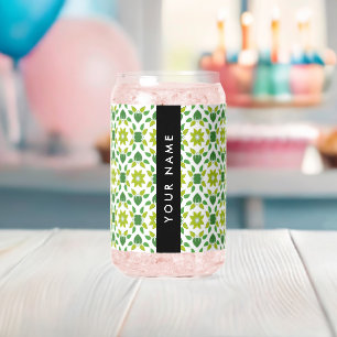 Vaso Con Forma De Lata Patrón de Hoja, Hojas Verdes, Tu Nombre
