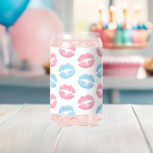 Vaso Con Forma De Lata Patrón de Labios Azules y Rosados, Labial, Beso