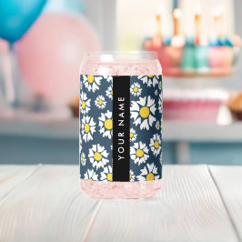 Vaso Con Forma De Lata Patrón de margarita, maricas blancas, tu nombre