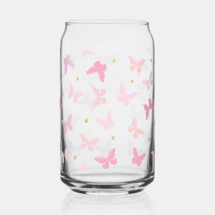 Vaso Con Forma De Lata Patrón de mariposas rosadas