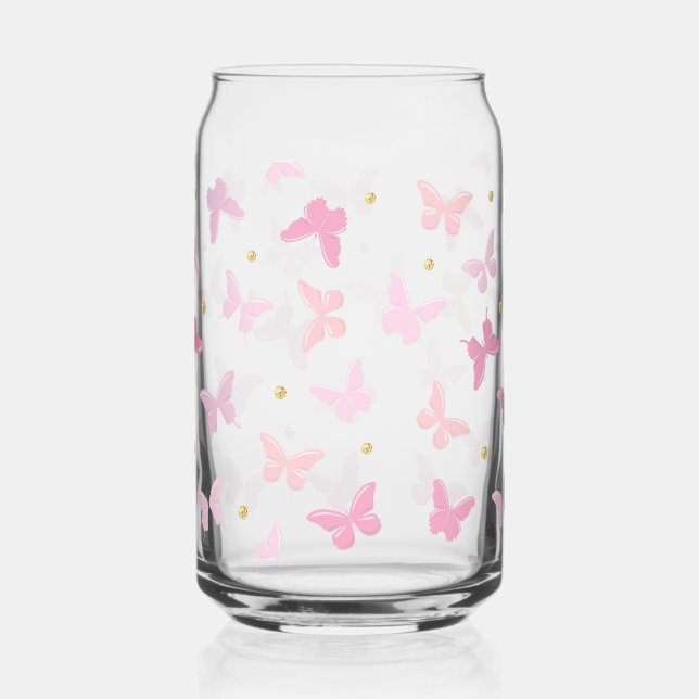 Vaso Con Forma De Lata Patrón de mariposas rosadas (Anverso)