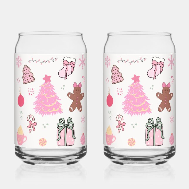 Vaso Con Forma De Lata Patrón de Navidades rosados (Anverso)