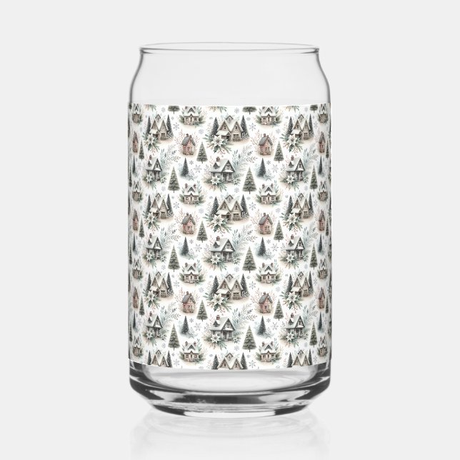 Vaso Con Forma De Lata Patrón de nevada de cabaña de invierno (Anverso)