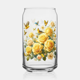 Vaso Con Forma De Lata Patrón de rosas amarillas