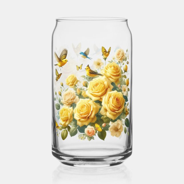 Vaso Con Forma De Lata Patrón de rosas amarillas (Anverso)