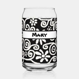 Vaso Con Forma De Lata Patrón de Swirls Floral en blanco negro personaliz