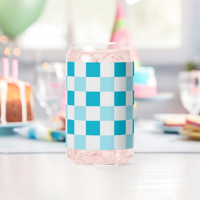 Vaso Con Forma De Lata Patrón De Tablero Blanco Y Azul (Insitu (Cumpleaños))