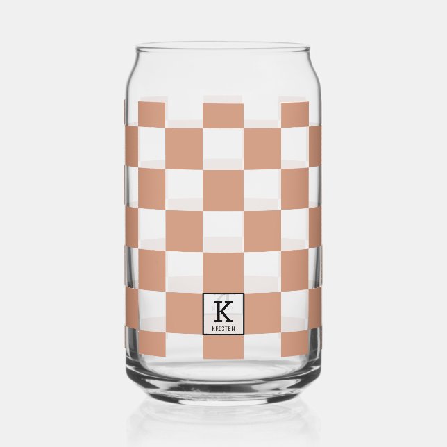 Vaso Con Forma De Lata Patrón de verificación de Terracota Monogramada el (Anverso)