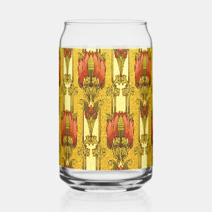 Vaso Con Forma De Lata Patrón floral art nouveau vintage de tulipanes roj