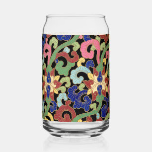Vaso Con Forma De Lata Patrón Floral Chinoiserie Colorido sobre Negro