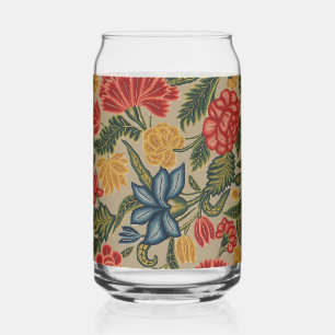 Vaso Con Forma De Lata Patrón Floral de Crewel Rojo y Dorado Vintage
