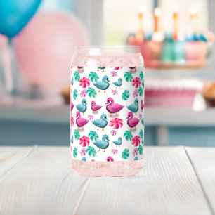 Vaso Con Forma De Lata Patrón floral de pato lindo Kawaii rosa y azul 
