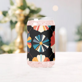 Vaso Con Forma De Lata Patrón geométrico de flores de arcoíris negro retr