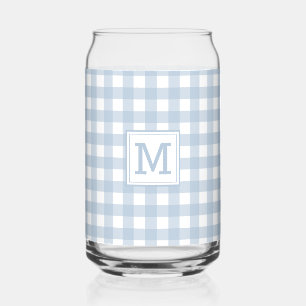 Vaso Con Forma De Lata Patrón Minimalista de tracción de Gingham azul mon