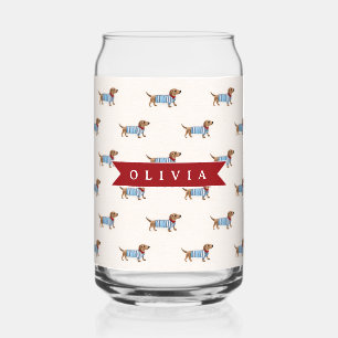 Vaso Con Forma De Lata Patrón Personalizado de Perro Dachshund Lindo y El