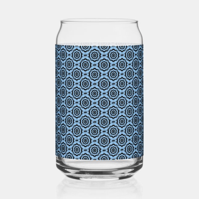 Vaso Con Forma De Lata Patrón sin foco de flor azul negro (Anverso)