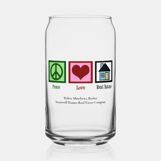 Vaso Con Forma De Lata Peace Love Real Estate Cute Personalizado Realtor (Anverso)
