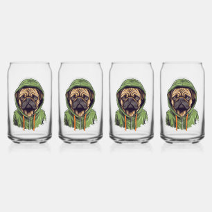 Vaso Con Forma De Lata Perro Pug con sudadera con capucha verde