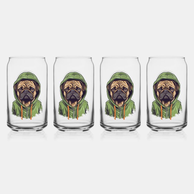 Vaso Con Forma De Lata Perro Pug con sudadera con capucha verde (Anverso)