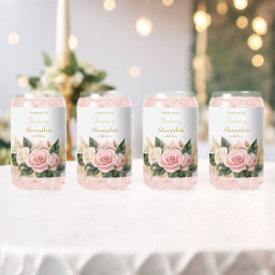 Vaso Con Forma De Lata Personaliza Rosas Rosadas para Despedida de Solter