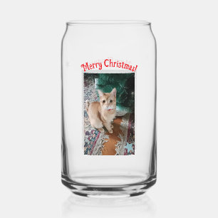 Vaso Con Forma De Lata Personaliza texto de foto de Navidad de gato