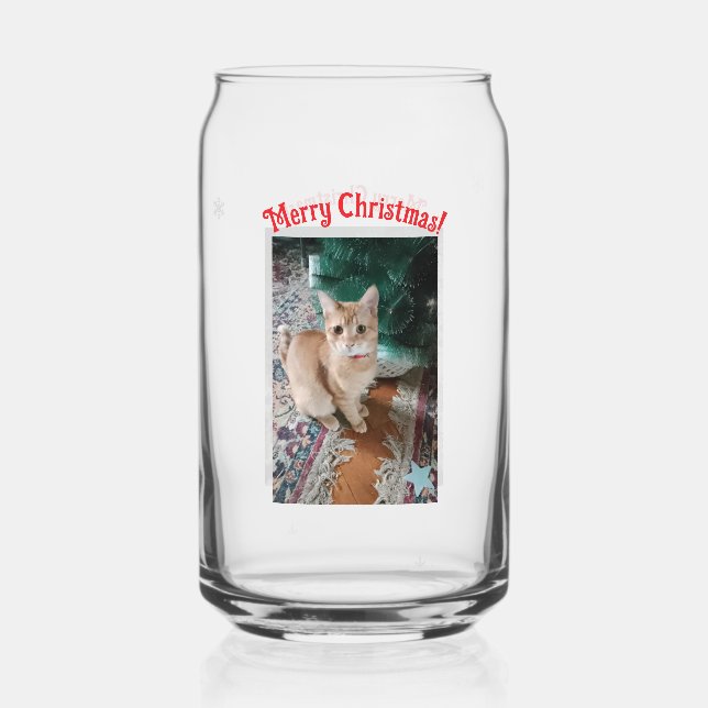 Vaso Con Forma De Lata Personaliza texto de foto de Navidad de gato (Reverso )