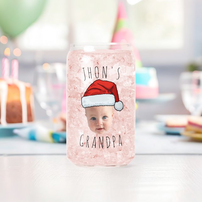 Vaso Con Forma De Lata Personalizado Baby Face Santa Hat Navidad Foto (Insitu (Cumpleaños))