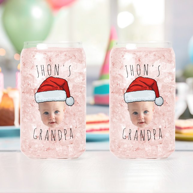 Vaso Con Forma De Lata Personalizado Baby Face Santa Hat Navidad Foto (Insitu (Cumpleaños))
