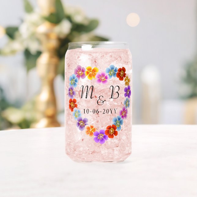 Vaso Con Forma De Lata Personalizado Boho Floral Corazón de Lei Wreath (Insitu (Boda))