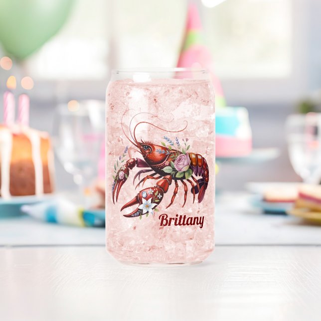 Vaso Con Forma De Lata Personalizado de arte floral de langosta (Insitu (Cumpleaños))