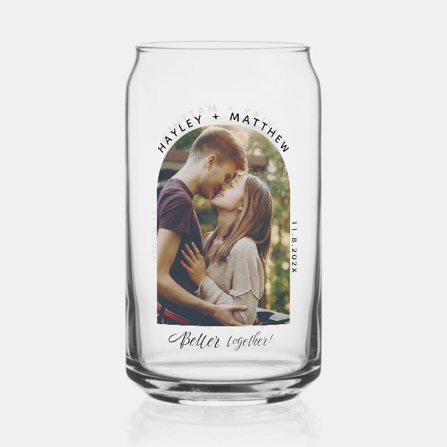 Vaso Con Forma De Lata Personalizado de fotos de parejas de compromiso me (Anverso)