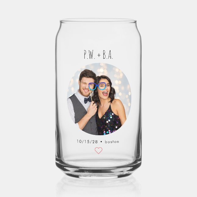 Vaso Con Forma De Lata Personalizado fotográfico de monograma Boda de cor (Anverso)