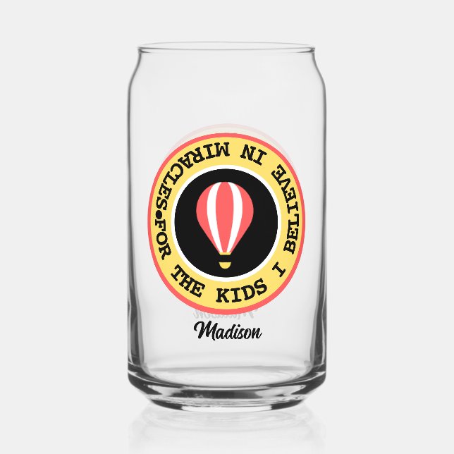 Vaso Con Forma De Lata Personalizado niño milagro red nombre rojo amarill (Anverso)