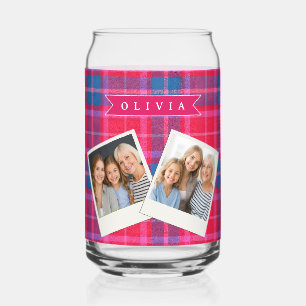 Vaso Con Forma De Lata Personalizado Rosa Fucsia Cuadros Preppy Personali