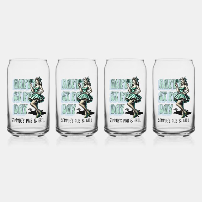 Vaso Con Forma De Lata Personalizado St Patrick's Day Pinup Chica con Sha (Anverso)