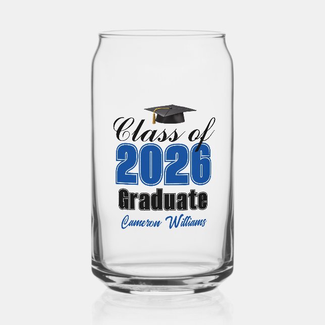 Vaso Con Forma De Lata Personalized Blue Class of 2026 Graduation (Anverso)