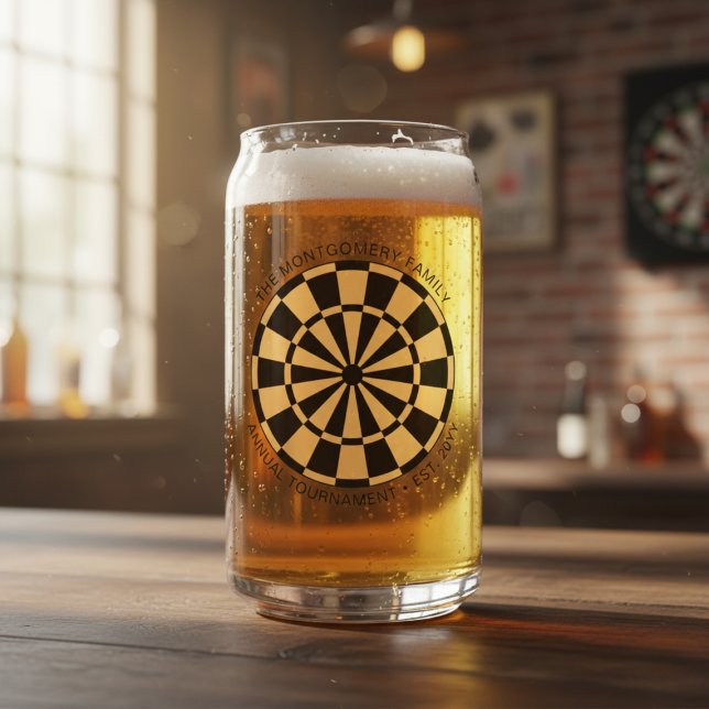 Vaso Con Forma De Lata Personalized Family Name Gold Black Dartboard (Personalized Family Name Gold Black Dartboard Can Glass)