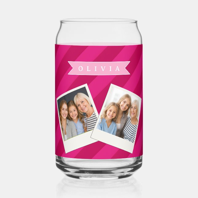 Vaso Con Forma De Lata Personalized Fun Cute Modern Pink Stripe (Anverso)