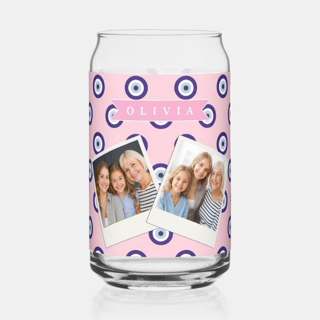 Vaso Con Forma De Lata Personalized Pink Evil Eye Pattern Gifts With Name (Anverso)