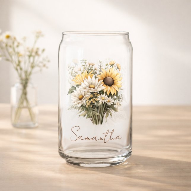 Vaso Con Forma De Lata Personalized Summer Daisy Bouquet with Name (Subido por el creador)
