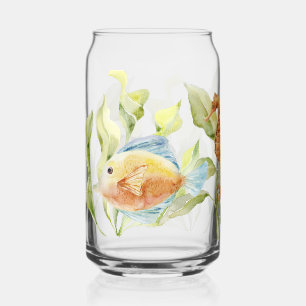Vaso Con Forma De Lata Pescado tópico colorido y caballito de mar