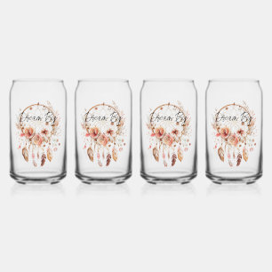 Vaso Con Forma De Lata Pink Dream Catcher Boho Floral
