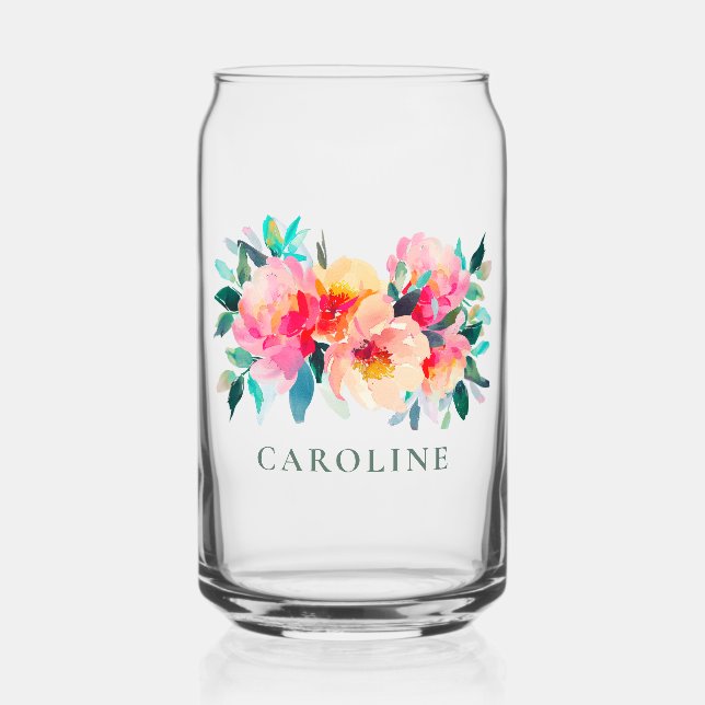 Vaso Con Forma De Lata Pink Peony Floral Watercolor Bridal Shower Persona (Anverso)