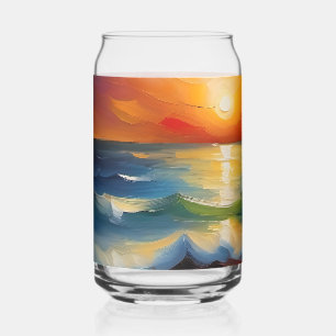 Vaso Con Forma De Lata Pintura de aceite de la puesta de sol de los naran