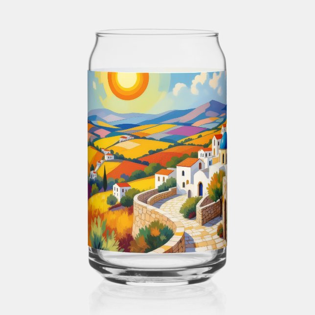 Vaso Con Forma De Lata Pintura de Aldea Mediterránea (Anverso)