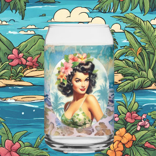 Vaso Con Forma De Lata Playa Cute Hawaii Casa de playa de Retro lady