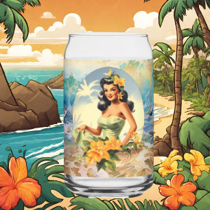 Vaso Con Forma De Lata Playa Cute Hawaii Casa de playa de Retro lady