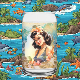 Vaso Con Forma De Lata Playa Cute Hawaii Casa de playa de Retro lady