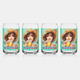 Vaso Con Forma De Lata Playa Tropical, Vamos a La Playa, Naranja