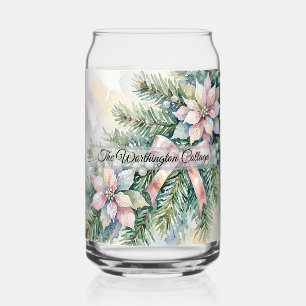 Vaso Con Forma De Lata Poinsettia Rosa Pastel de Navidad en Acuarela